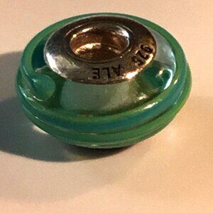 Pandora Sterling Silver Retired Clear Teal Murano Glass Ribbon Charm